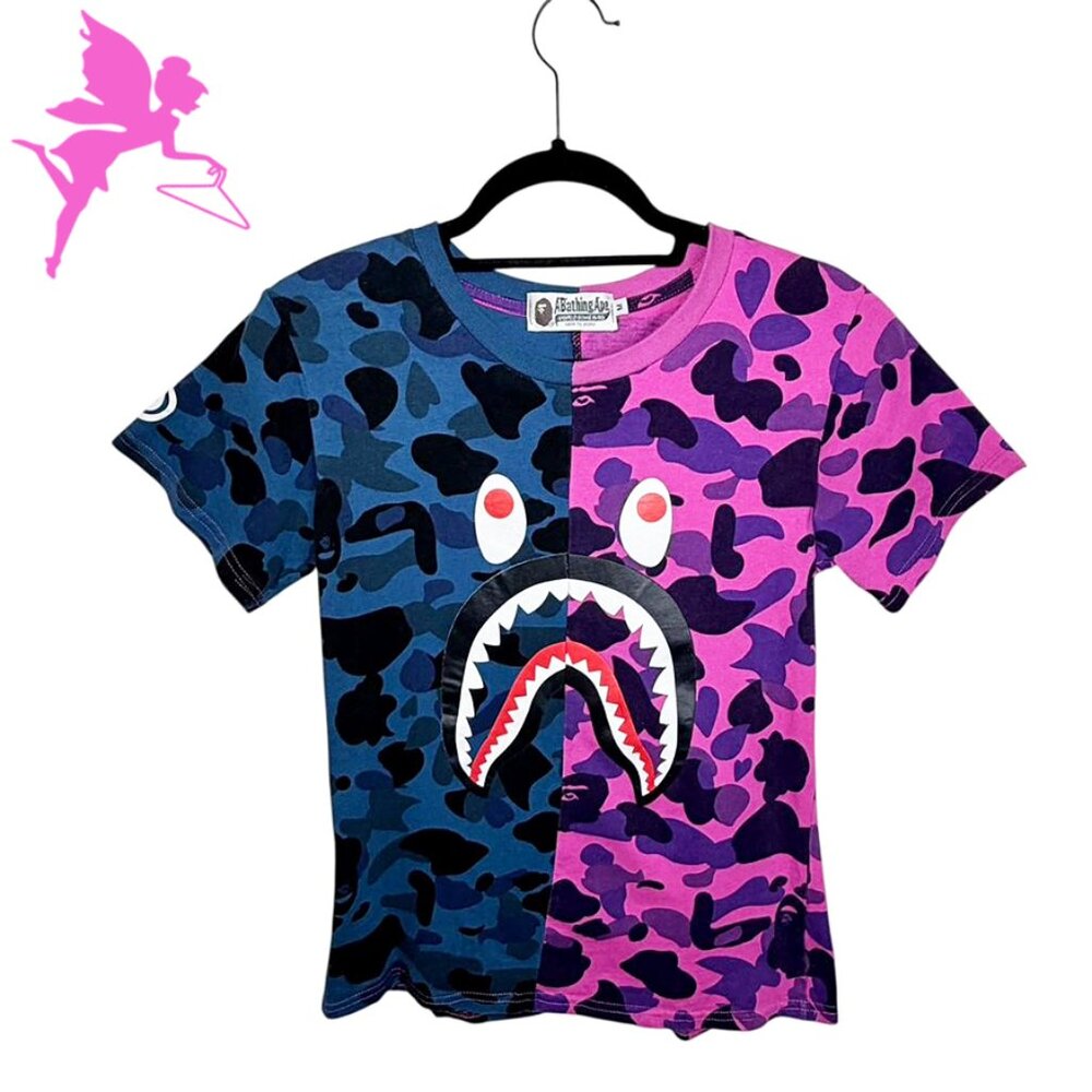 A BATHING APE Split Two Tone Leopard Ape Print Tee